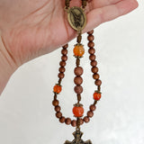 Saint Michael Brown Wood and Carnelian Stone Rosary