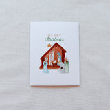 "Merry Christmas" Nativity Scene Watercolor Christmas Card