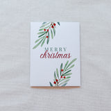 "Merry Christmas" Berries and Pine Needle Christmas Card