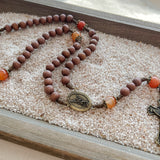 Saint Michael Brown Wood and Carnelian Stone Rosary