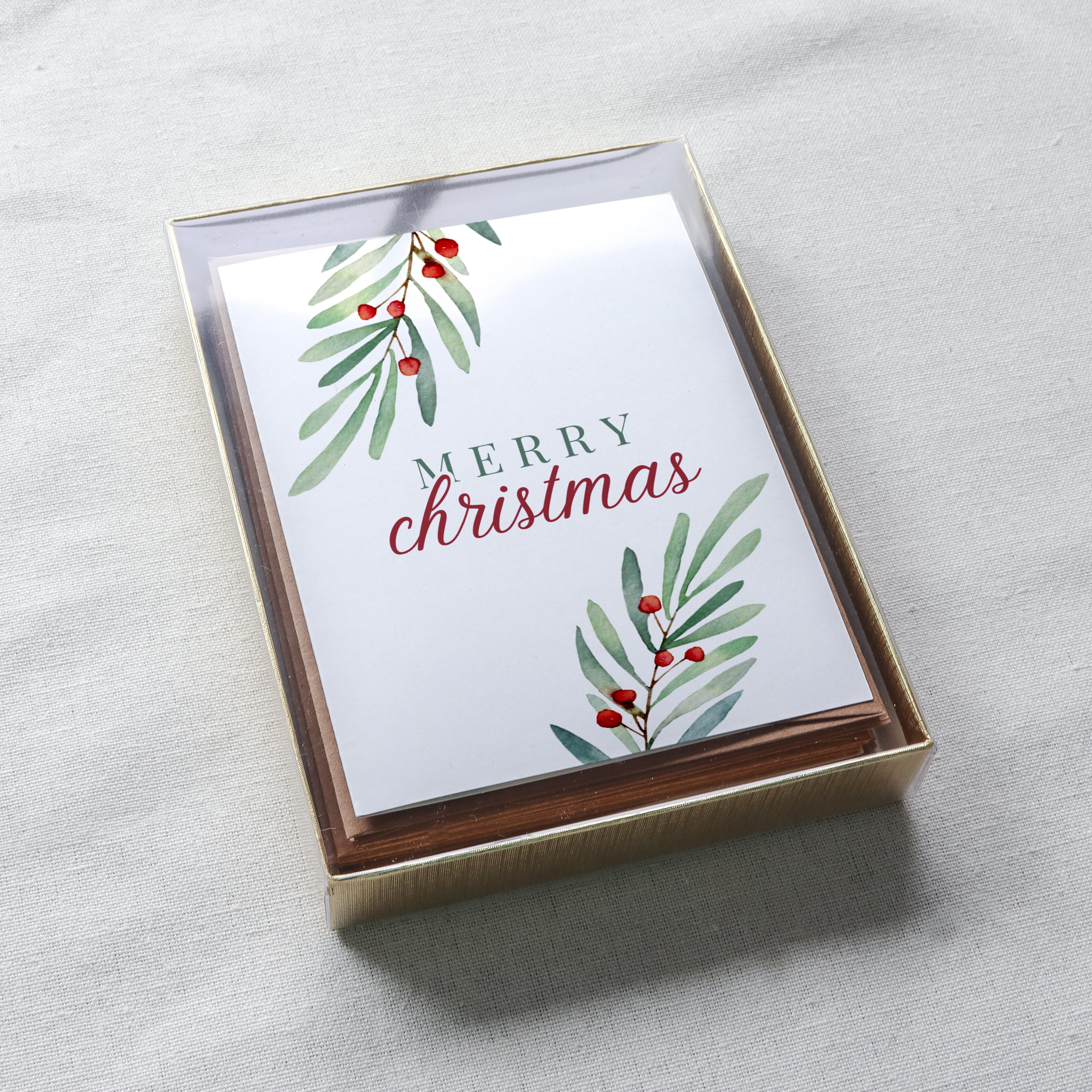 "Merry Christmas" Berries and Pine Needle Christmas Card