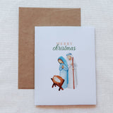 "Merry Christmas" Nativity Scene Watercolor Christmas Card