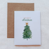 "Merry Christmas" Christmas Tree Watercolor Christmas Card