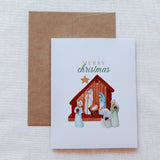 "Merry Christmas" Nativity Scene Watercolor Christmas Card