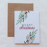 "Merry Christmas" Berries and Pine Needle Christmas Card