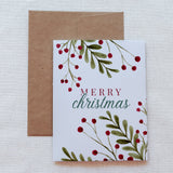 "Merry Christmas" Berries and Greenery Christmas Card