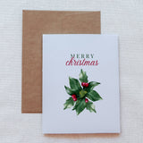 "Merry Christmas" Holly Christmas Card