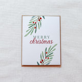 "Merry Christmas" Berries and Pine Needle Christmas Card