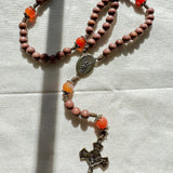 Saint Michael Brown Wood and Carnelian Stone Rosary