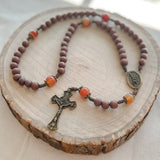 Saint Michael Brown Wood and Carnelian Stone Rosary