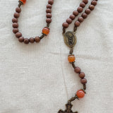 Saint Michael Brown Wood and Carnelian Stone Rosary