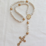 Our Lady of Guadalupe White and Gold Wood Rosary