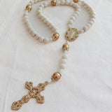 Our Lady of Guadalupe White and Gold Wood Rosary