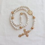 Our Lady of Guadalupe White and Gold Wood Rosary