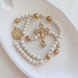 Our Lady of Guadalupe White and Gold Wood Rosary