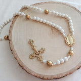 Our Lady of Guadalupe White and Gold Wood Rosary