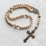 Our Lady of Fatima Cream Wood and Calcutta Stone Rosary