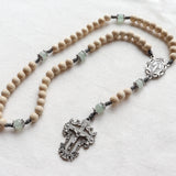 Miraculous Medal Cream and Green Aventurine Rosary