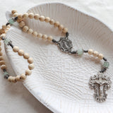 Miraculous Medal Cream and Green Aventurine Rosary