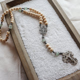 Miraculous Medal Cream and Green Aventurine Rosary