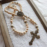 Our Lady of Fatima Cream Wood and Calcutta Stone Rosary