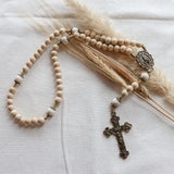 Our Lady of Fatima Cream Wood and Calcutta Stone Rosary