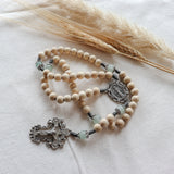 Miraculous Medal Cream and Green Aventurine Rosary