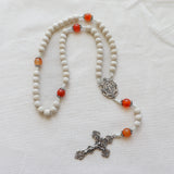 Miraculous Medal White and Carnelian Rosary