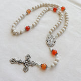 Miraculous Medal White and Carnelian Rosary