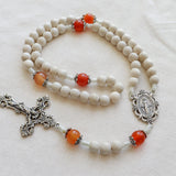 Miraculous Medal White and Carnelian Rosary