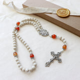 Miraculous Medal White and Carnelian Rosary