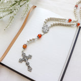 Miraculous Medal White and Carnelian Rosary