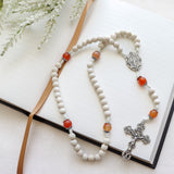 Miraculous Medal White and Carnelian Rosary