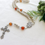 Miraculous Medal White and Carnelian Rosary