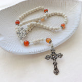 Miraculous Medal White and Carnelian Rosary