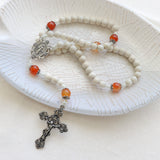 Miraculous Medal White and Carnelian Rosary