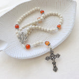 Miraculous Medal White and Carnelian Rosary