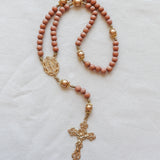 Miraculous Medal Orange Wood and Gold Rosary