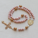 Miraculous Medal Pink and Gold Wood Rosary