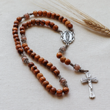 Holy Land Olive Wood Our Lady of Guadalupe Rosary with Sunstone Beads