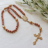 Miraculous Medal Orange Wood and Gold Rosary