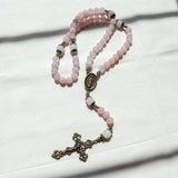 Our Lady of Guadalupe Rose Quartz Bronze Stone Rosary