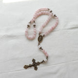 Our Lady of Guadalupe Rose Quartz Bronze Stone Rosary