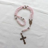 Our Lady of Guadalupe Rose Quartz Bronze Stone Rosary