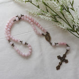 Our Lady of Guadalupe Rose Quartz Bronze Stone Rosary