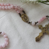 Our Lady of Guadalupe Rose Quartz Bronze Stone Rosary