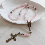 Our Lady of Guadalupe Rose Quartz Bronze Stone Rosary