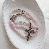 Our Lady of Guadalupe Rose Quartz Bronze Stone Rosary