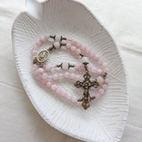 Our Lady of Guadalupe Rose Quartz Bronze Stone Rosary