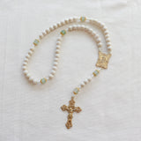 Madonna and Child White and Green Rosary